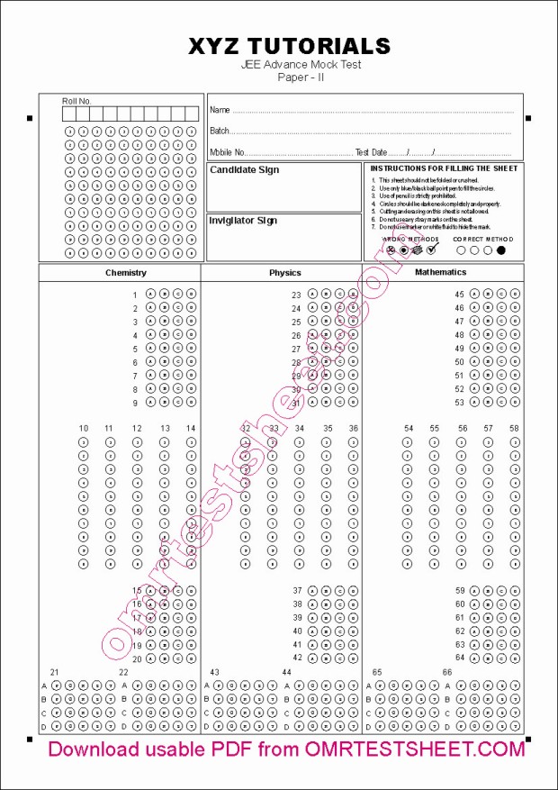 OMR Sheet MCQ, Numeric and Matrix Block